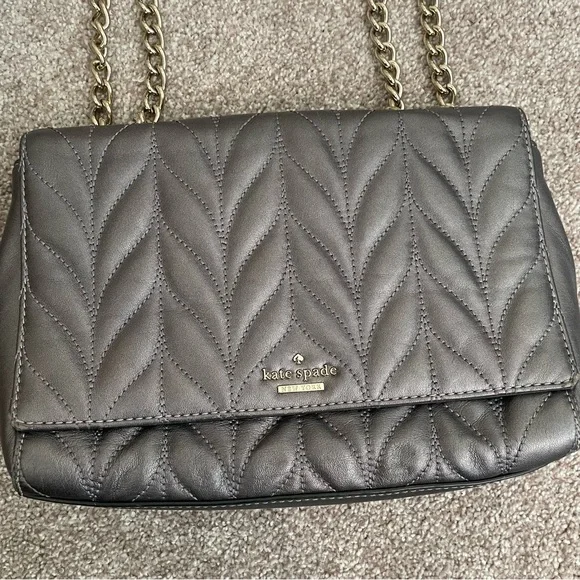 Kate Spade Gray Leather Quilted Shoulder Bag - Picture 2 of 12